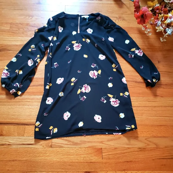 1. State | Dresses | State Rich Black Multi Longsleeve Oralprint Ruffle  Shift Dress M | Poshmark
